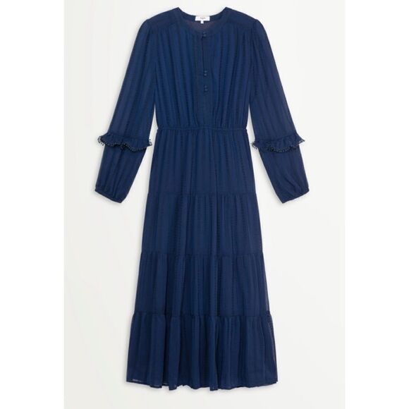 SUNCOO Paris Robe Corinne Midi Dress Royal Blue Embroidered Buttons Size T3 L - Picture 2 of 14